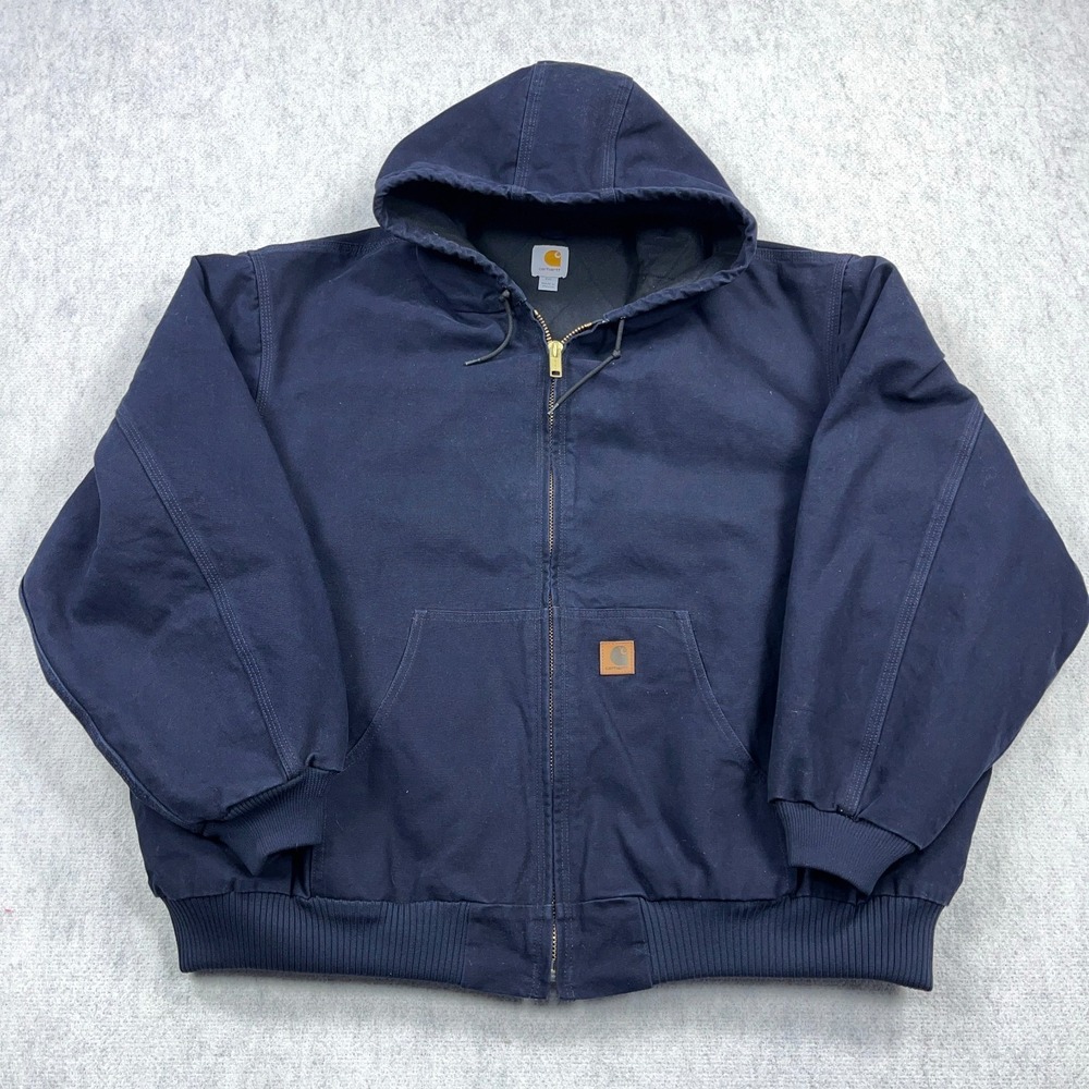 Carhartt Jacket Mens 4XL Navy Blue J130 MDT Quilted Lined Hooded Canvas VTG